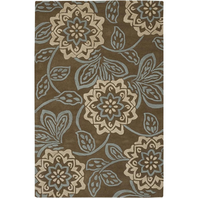 Hand tufted Green Transitional Mandara Wool Rug (5 X 76)