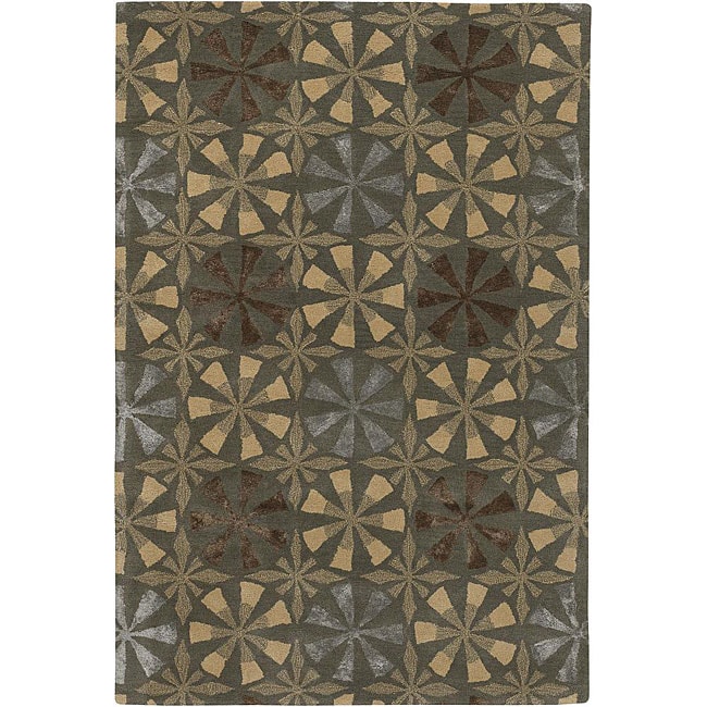 Hand tufted Mandara Green Floral Wool Rug (79 X 106)