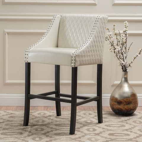 Milano 28-inch Quilted Ivory Bonded Leather 28-inch Barstool by Christopher Knight Home - 22" D x 21" W x 38.75" H