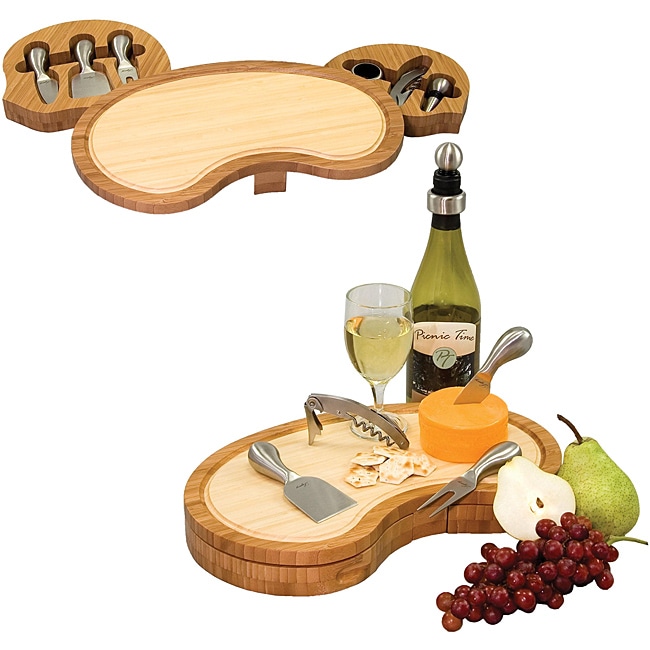 Picnic Time Mariposa Bamboo Cheese Board With Wine And Cheese Accessories