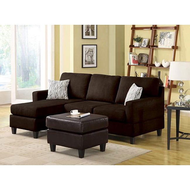 Microfiber Chocolate Reversible Chaise Sectional Sofa