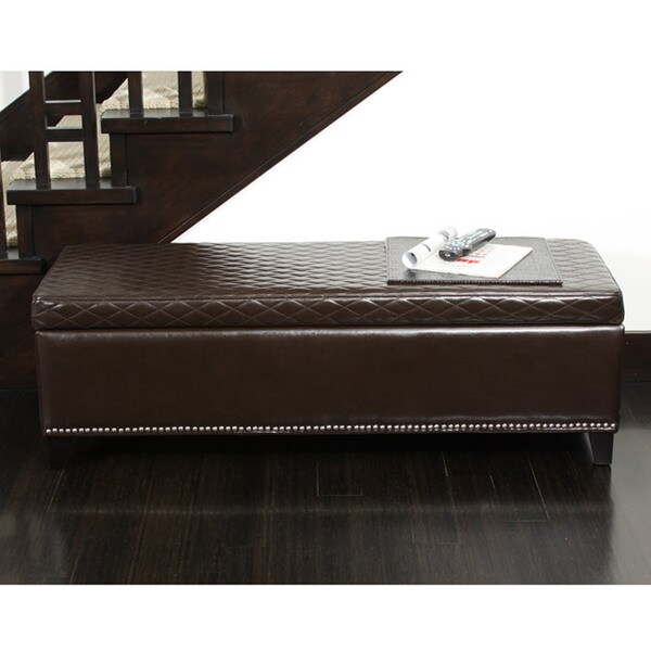 Shop Plymouth Quilted Brown Bonded Leather Storage Ottoman Bench Free