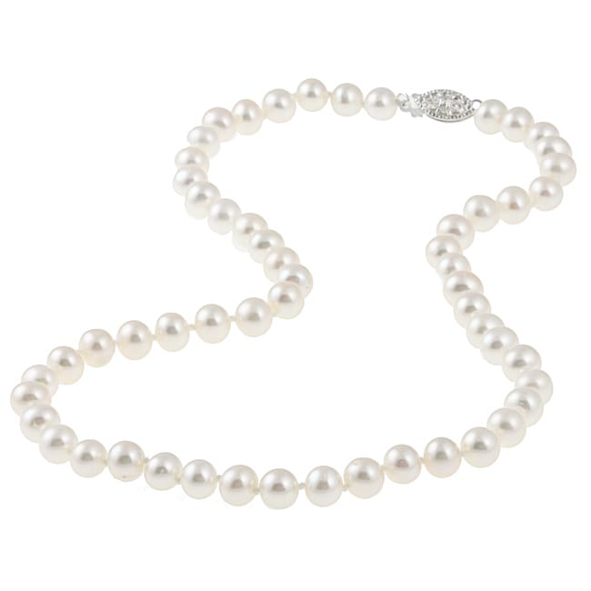 DaVonna Silver White FW Pearl 16-inch Necklace (6.5-7 mm) - Free ...