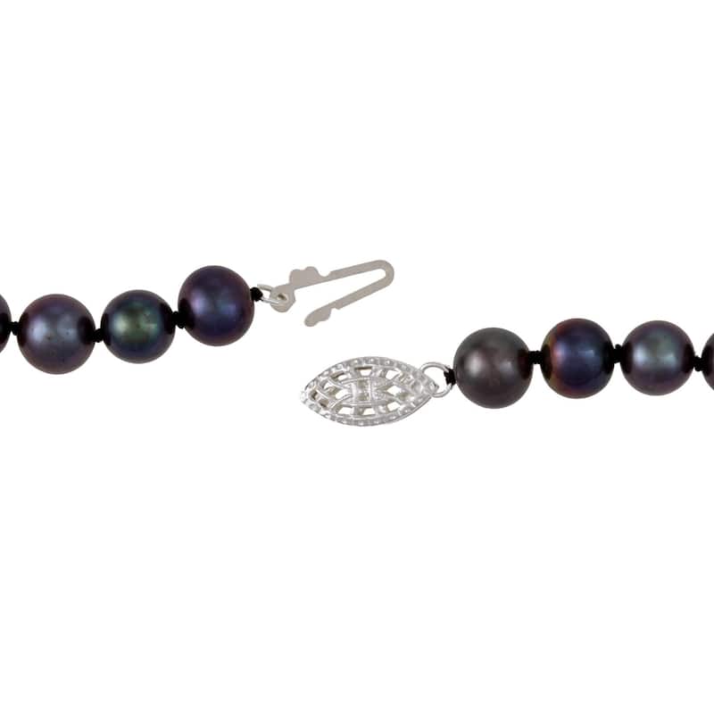 DaVonna Sterling Silver 6-7mm Black Freshwater Pearl Necklace
