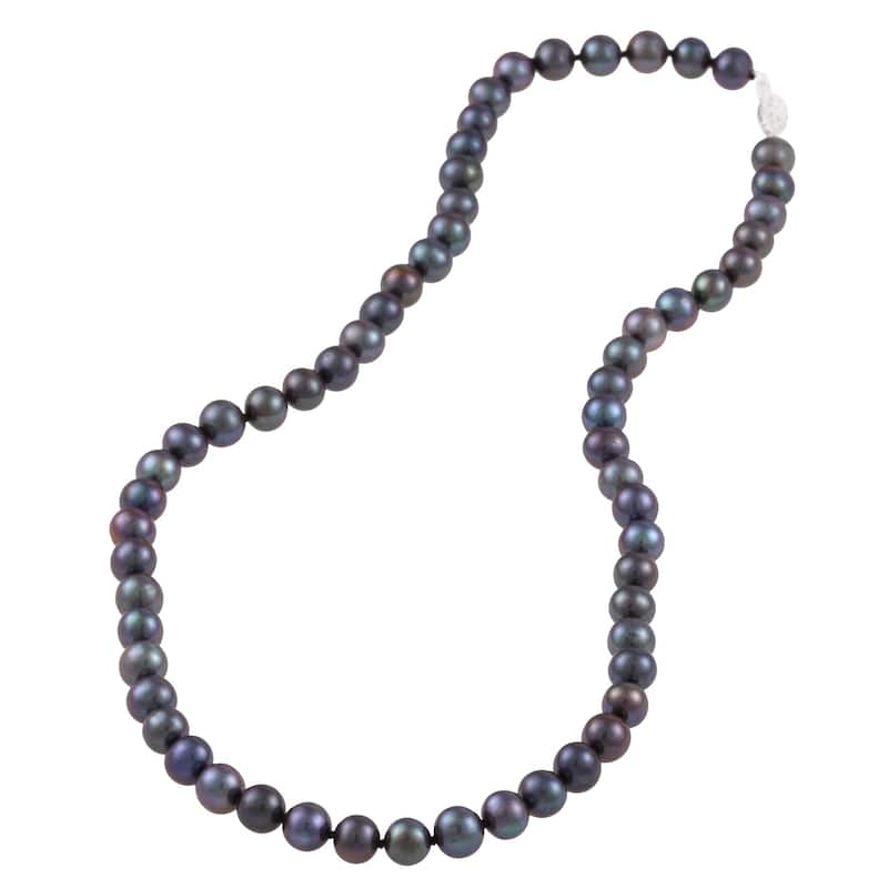 DaVonna Sterling Silver 6-7mm Black Freshwater Pearl Necklace