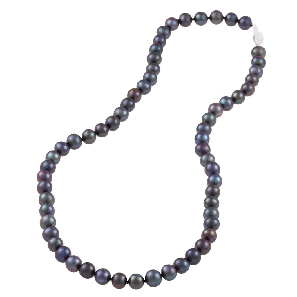 DaVonna Sterling Silver 6-7mm Black Freshwater Pearl Necklace
