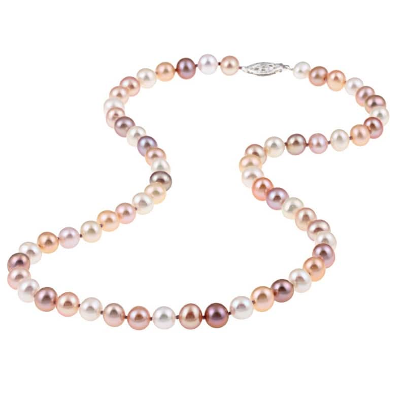 DaVonna Sterling Silver 6-7mm Pink Multi Freshwater Pearl Necklace (16-36 inches)