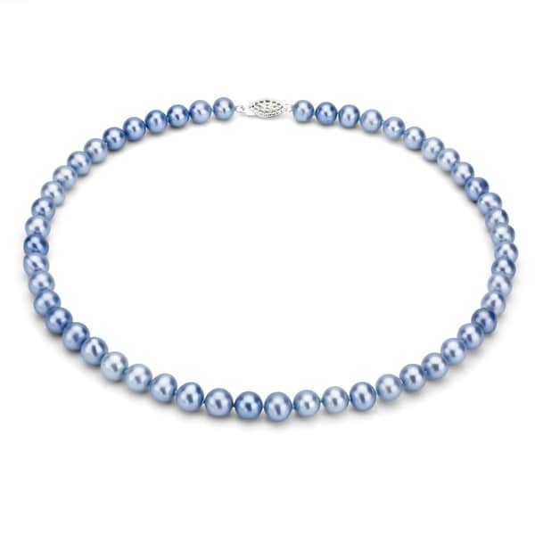 DaVonna Sterling Silver 6-7mm Blue Freshwater Pearl Necklace