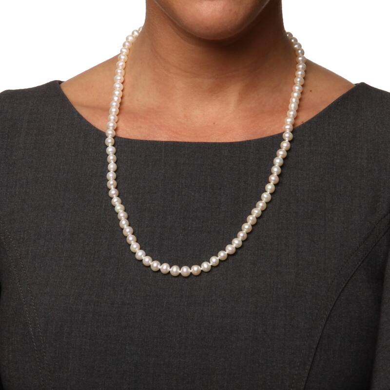 DaVonna Silver White FW Pearl 24-inch Necklace (6.5-7 mm)