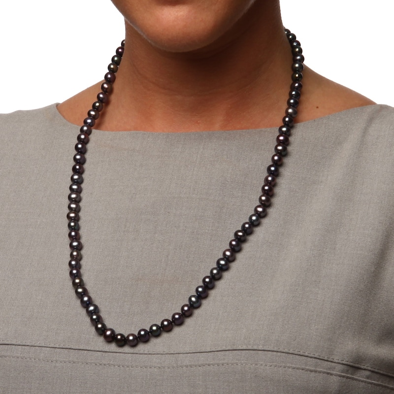 DaVonna Sterling Silver 6-7mm Black Freshwater Pearl Necklace 24-inch