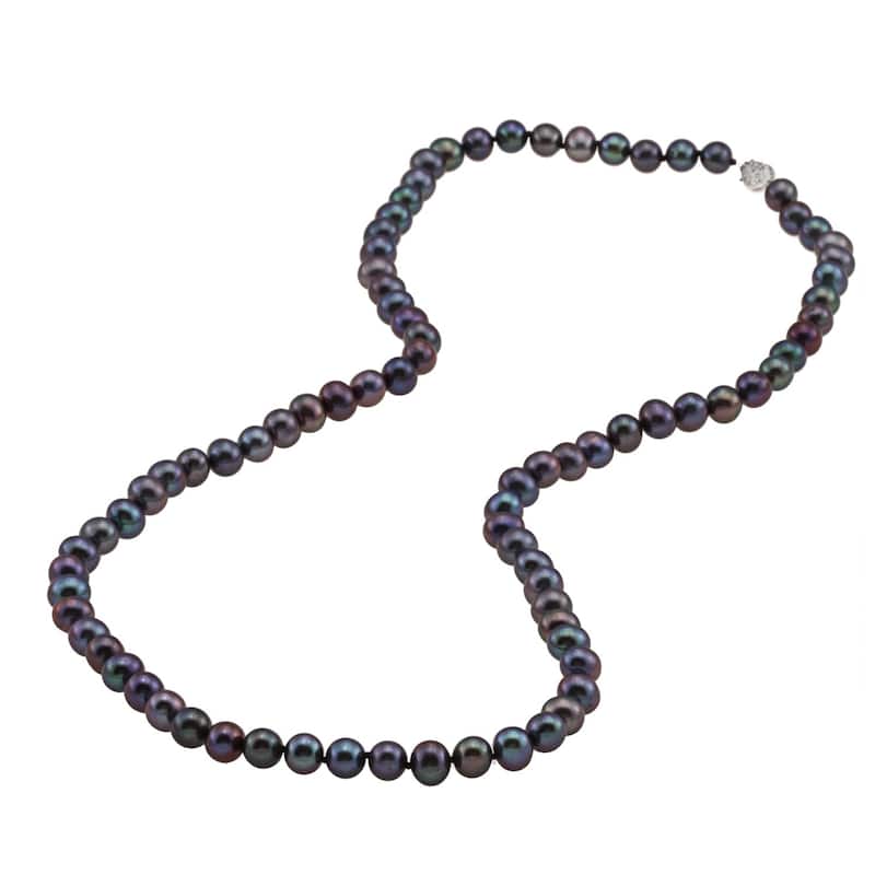 DaVonna Sterling Silver 6-7mm Black Freshwater Pearl Necklace 24-inch