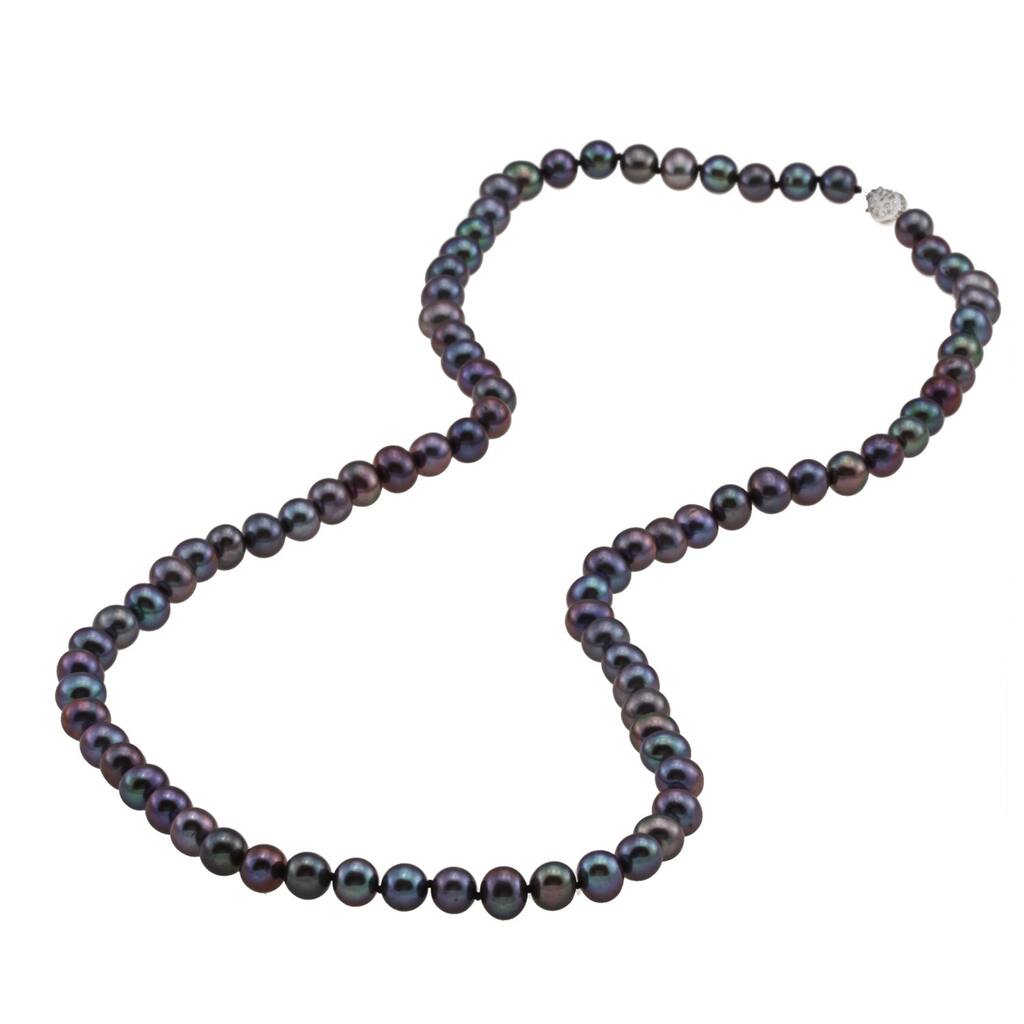 DaVonna Sterling Silver 6-7mm Black Freshwater Pearl Necklace 24-inch