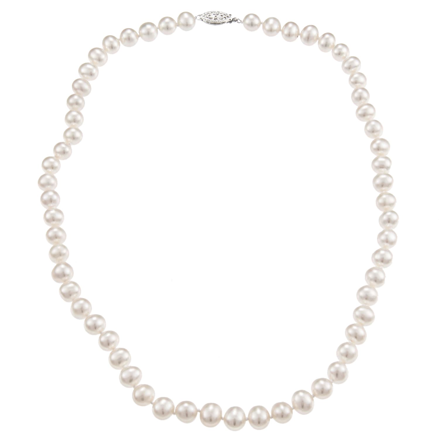 18 925 Sterling Silver Chain 7-8mm Single White Round Freshwater Cultured Pearl Necklace