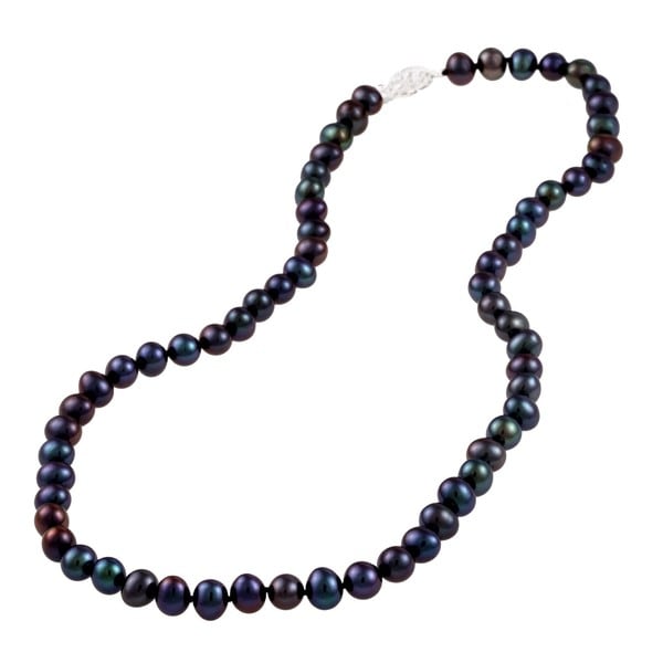 Shop DaVonna Sterling Silver 7-7.5mm Black Freshwater Pearl Necklace ...