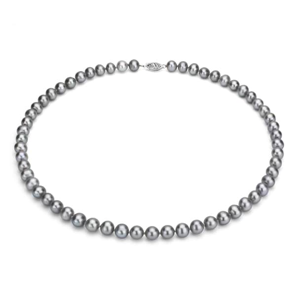 DaVonna Silver Grey 7-7.5mm Freshwater Pearl Necklace (16-36 in) with Gift Box