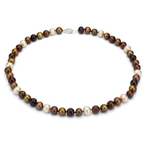 DaVonna Sterling Silver 7-8mm Multi Brown Freshwater Pearl Necklace (16-36 inches)