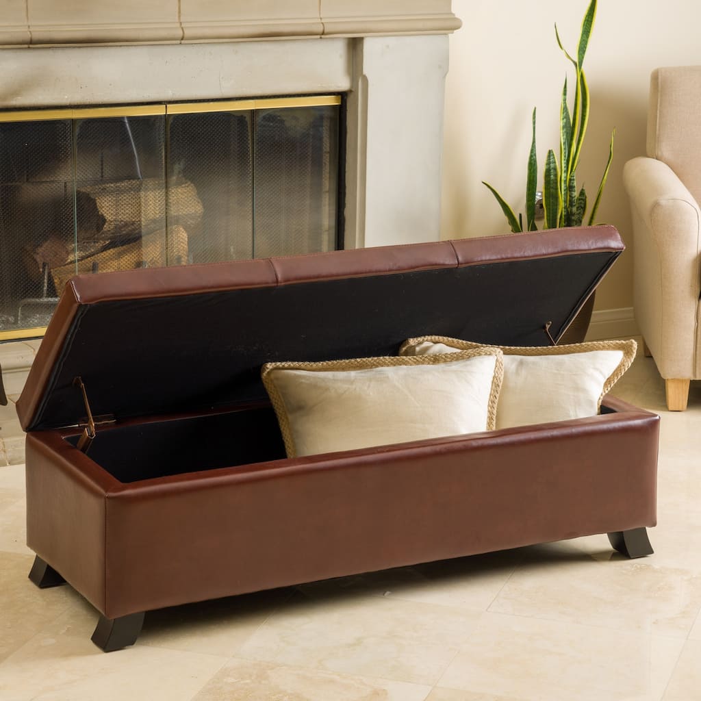 Cambridge Saddle Brown Bonded Leather Storage Ottoman by Christopher Knight Home