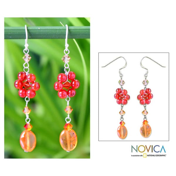 Sterling Silver 'Sweet Eternal' Carnelian Floral Earrings (Thailand) Novica Earrings