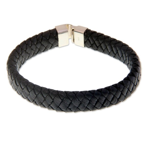 Sterling Silver And Leather Men S Courage Bracelet Indonesia Sterling Silver And Leather Men X27 S Courage