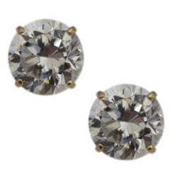 10k Yellow Gold Basket set Round cut Cubic Zirconia Stud Earrings