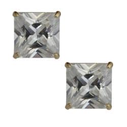 14k Yellow Gold Square cut Cubic Zirconia Stud Earrings Cubic Zirconia Earrings