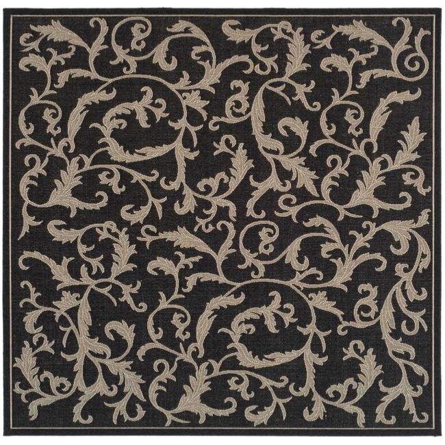 Indoor/ Outdoor Mayaguana Black/ Sand Rug (6' 7 Square) Safavieh Round/Oval/Square