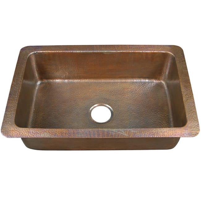 Copper Factory Large Single Bowl Drop In Antique Copper Kitchen Sink Brown