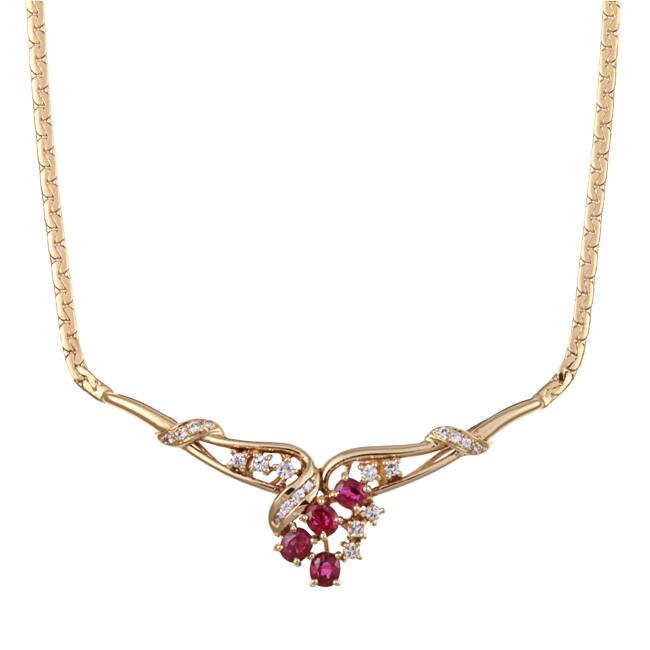 Kabella 14k Yellow Gold Ruby and 1 3/4ct TDW Diamond Necklace (I-J, I1-I2)