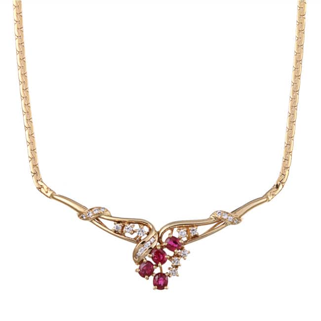Kabella 14k Yellow Gold Ruby and 1 3/4ct TDW Diamond Necklace (I-J, I1-I2)