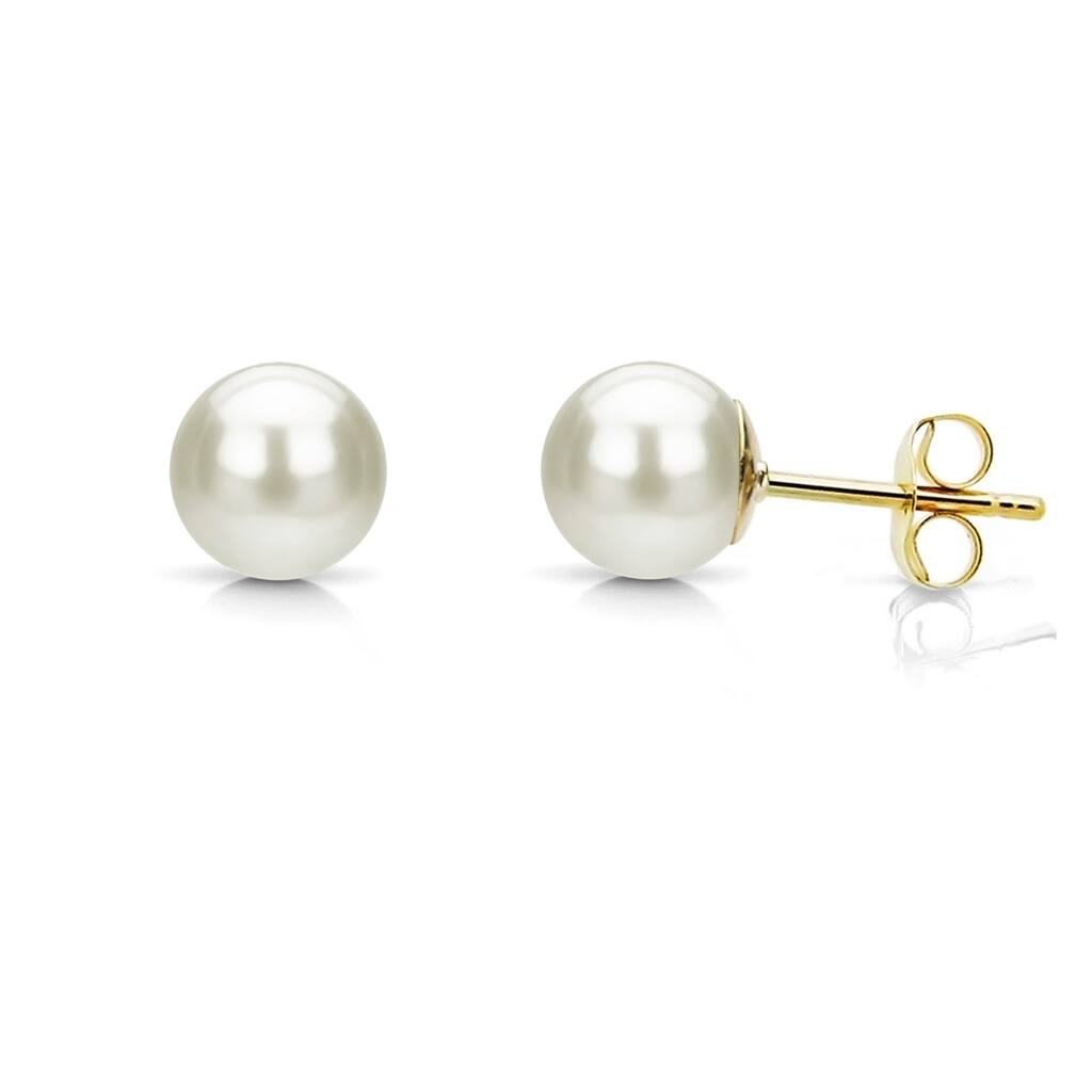 DaVonna 14k Gold 4-5mm White Round Freshwater Pearl Stud Earrings