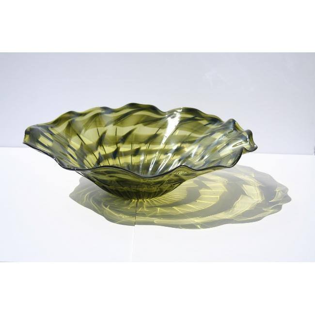 Hand-blown Green Ripple Glass Dish