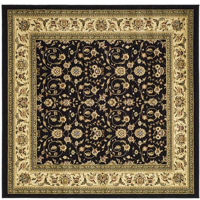 Lyndhurst Collection Traditional Oriental Black/ Ivory Rug (6 Square)