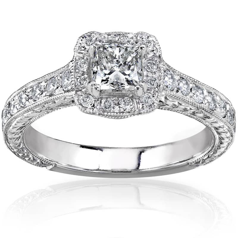 Annello by Kobelli 14k Gold 3/4ct TDW Princess-cut Diamond Halo Engagement Ring - 6 - White