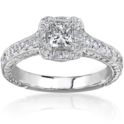 Annello by Kobelli 14k Gold 3/4ct TDW Princess-cut Diamond Halo Engagement Ring