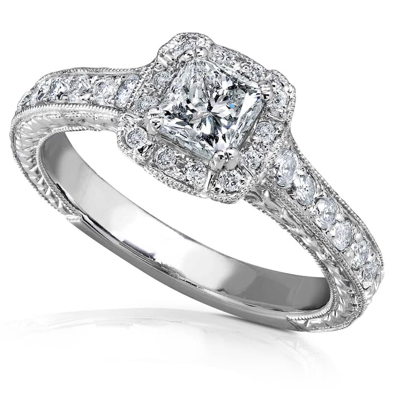 Annello by Kobelli 14k Gold 3/4ct TDW Princess-cut Diamond Halo Engagement Ring