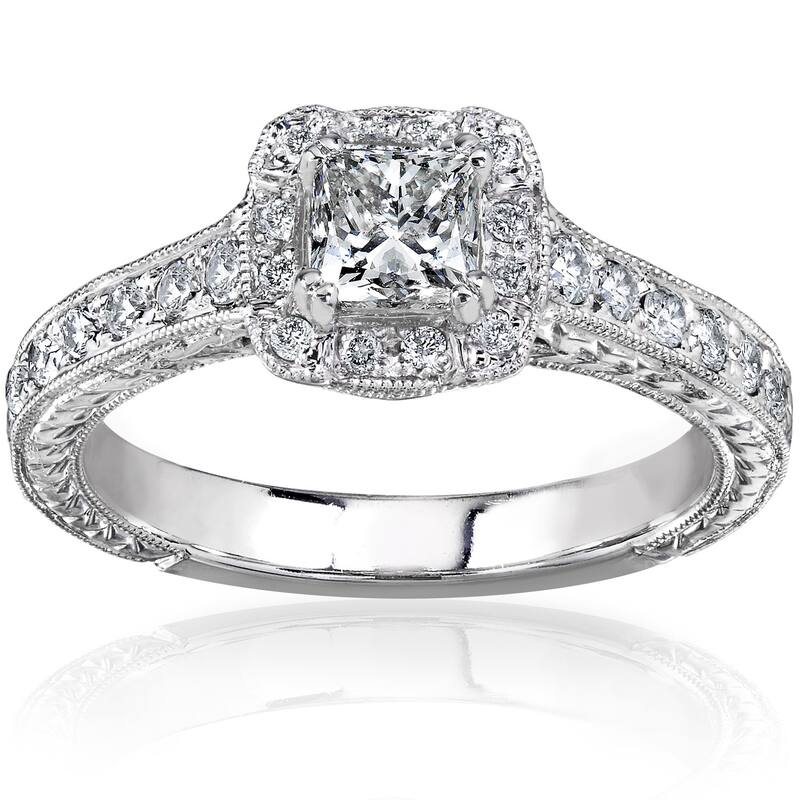 Annello by Kobelli 14k Gold 3/4ct TDW Princess-cut Diamond Halo Engagement Ring