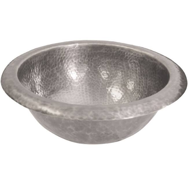 Hand-hammered Round Pewter Finish Copper Lavatory Sink