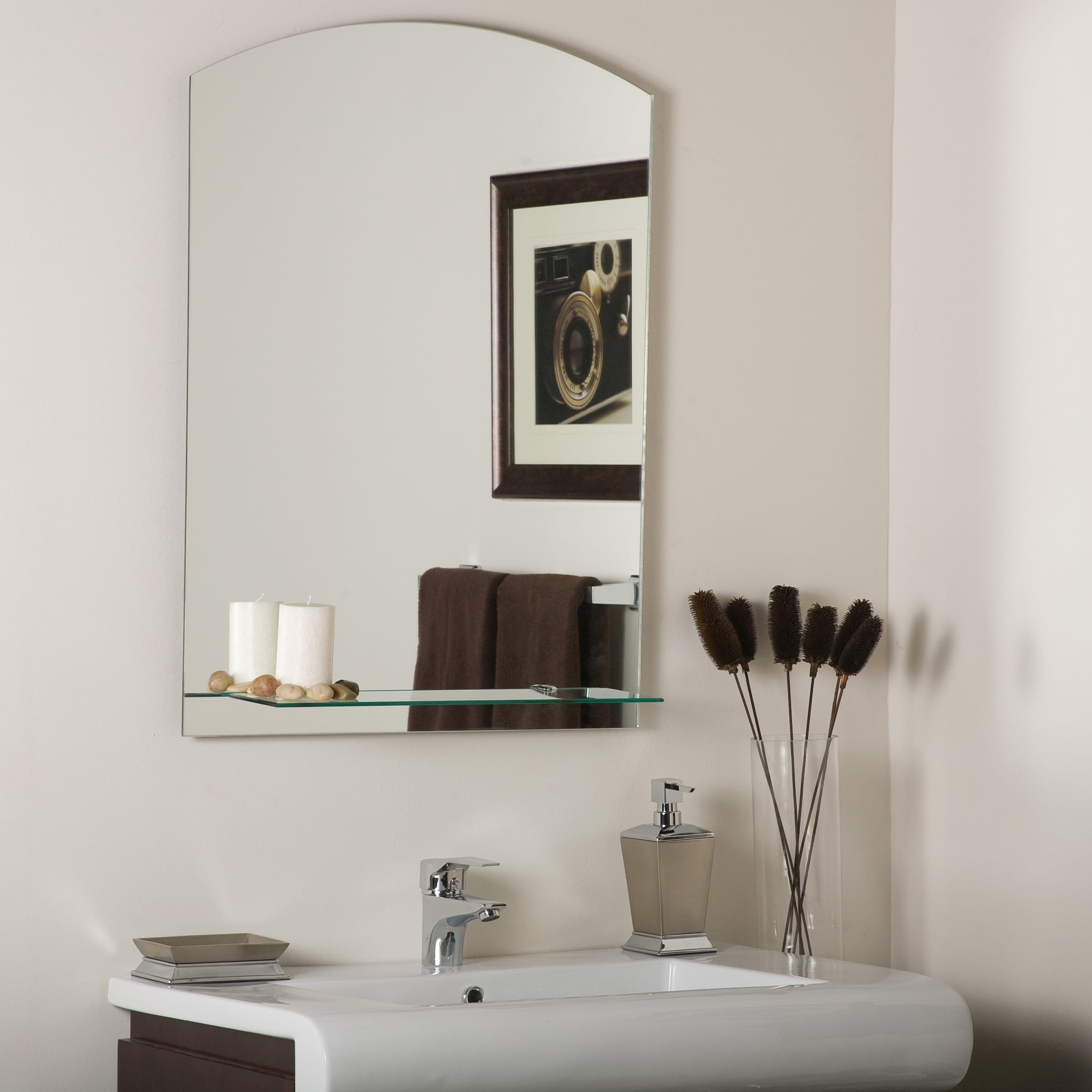 White And Blue Bathroom Features A Blue Washstand Adorned With