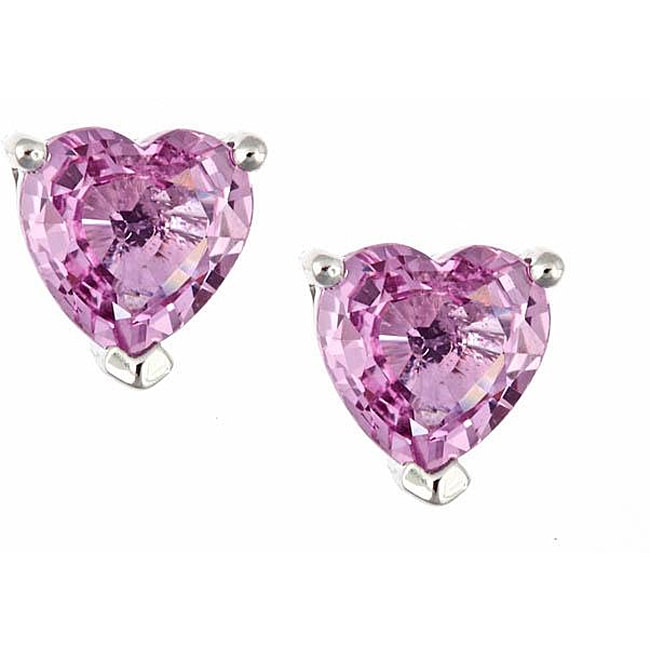 Anika and August D'Yach 14k White Gold Pink Sapphire Heart Stud ...