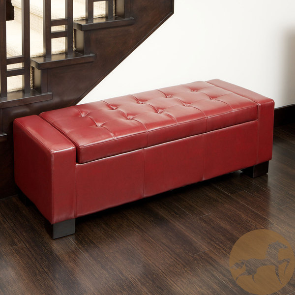 Christopher Knight Home Guernsey Red Bonded Leather Storage Ottoman