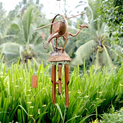Bamboo and Coconut 26-inch Dragon Chime, Handmade in Indonesia - Brown