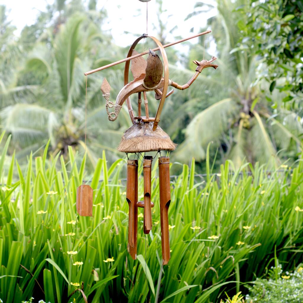 Bamboo and Coconut 26-inch Dragon Chime, Handmade in Indonesia - Brown