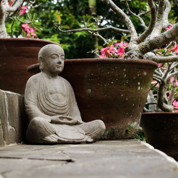 Handmade Stone Antiqued Hairless Buddha Statue