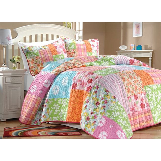 None Aloha Girls Multicolor Printed Cotton Pieced Quilt Set Multi Size Full