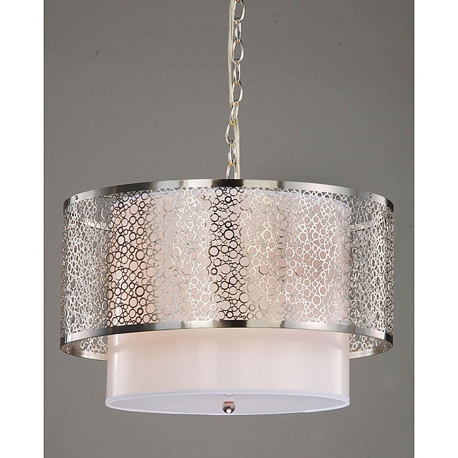 3light Contemporary White Shade Satin Nickel Chandelier  Free Shipping Today  Overstock.com 