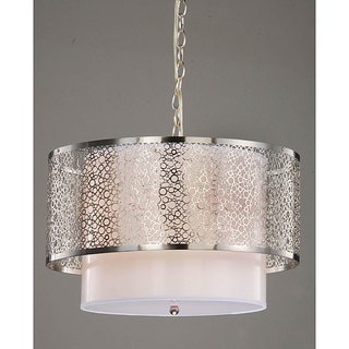3-light Contemporary White Shade Satin Nickel Chandelier. Opens flyout.