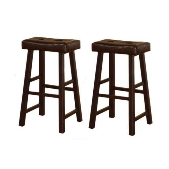 29 inch Cherry Brown Leather Saddle Bar Stools (set Of 2)