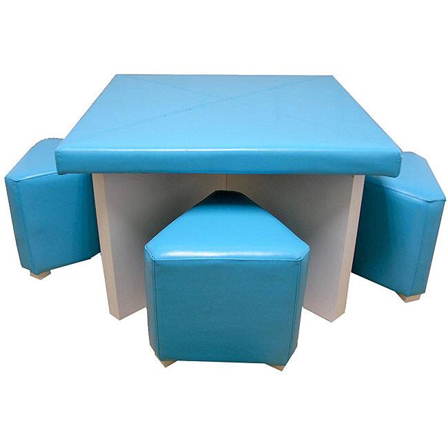 Children's Blue 5-piece Faux Leather Dining Set