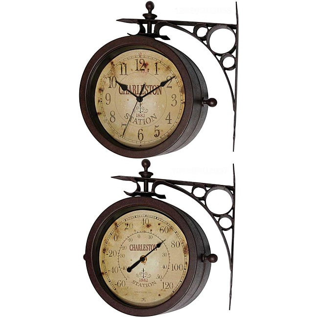 Charleston Side-Mount Indoor/Outdoor Wall Clock Thermometer by