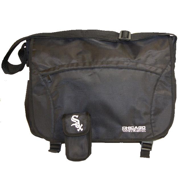 Chicago White Sox Nylon Messenger Bag (BlackMaterials NylonEmbroidered team logoRemovable cell phone holderAdjustable shoulder strapDimensions 13 inches high x 18 inches wide x 3 inches deep )